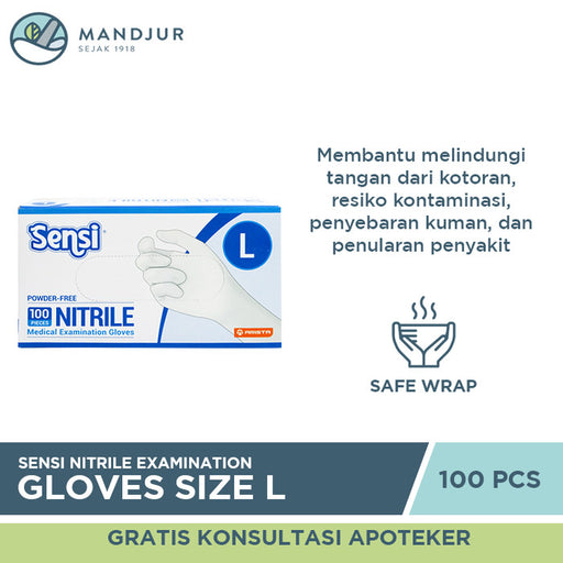 Sensi Sarung Tangan Nitrile Size L Isi 100 Pcs - Apotek Mandjur