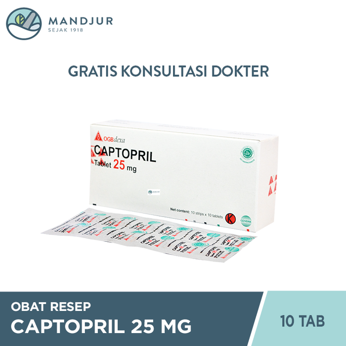 Captopril 25 mg Strip 10 Tablet