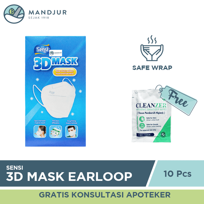 Sensi 3D Masker Earloop Isi 10 Pcs - Apotek Mandjur