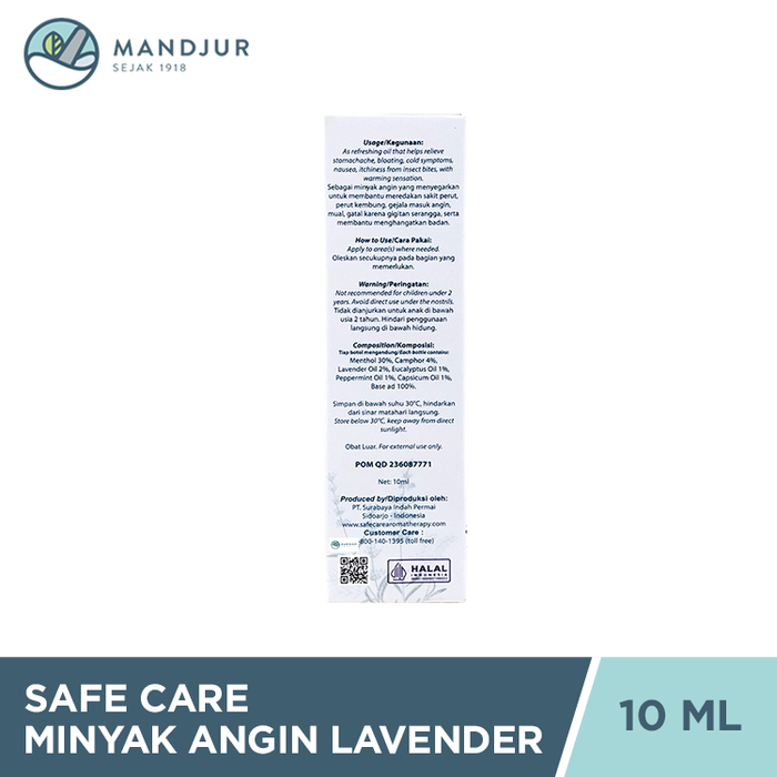 Safe Care Minyak Angin Lavender 10 mL - Meredakan Gejala Masuk Angin