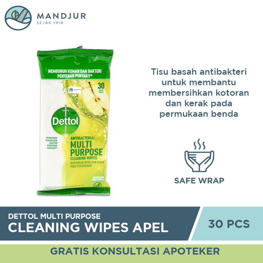 Dettol Multi Purpose Cleaning Wipes Apel Isi 30 Lembar - Apotek Mandjur